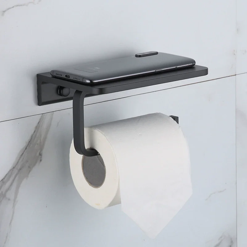 Aluminum Toilet Paper Holder with Phone Shelf