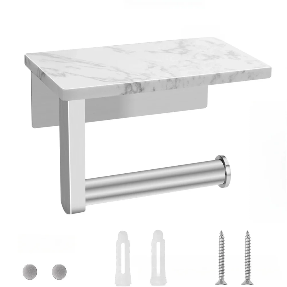 Stainless Steel Toilet Paper Holder with Marble Shelf - Image 4