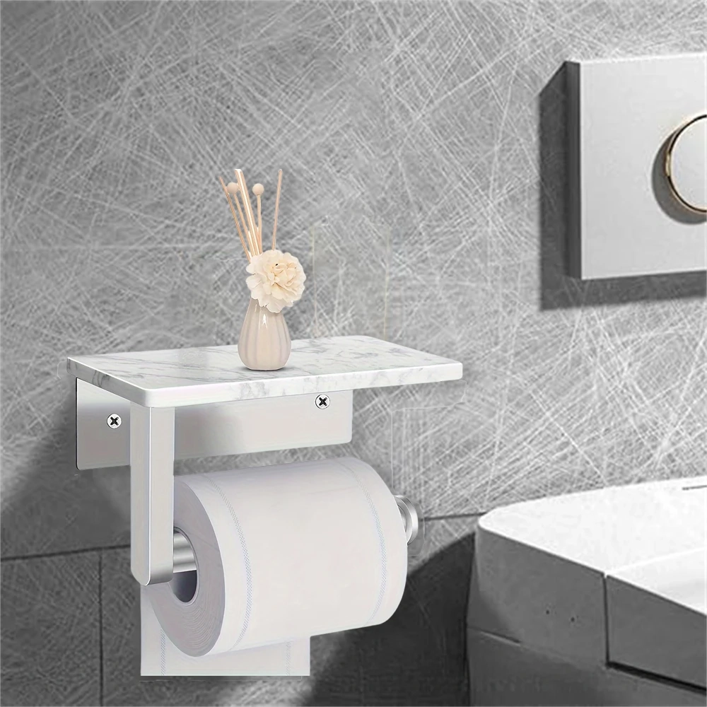 Stainless Steel Toilet Paper Holder with Marble Shelf - Image 2