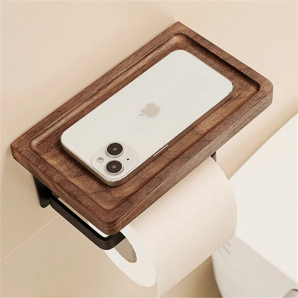Walnut Toilet Paper Holder with Shelf - Image 3