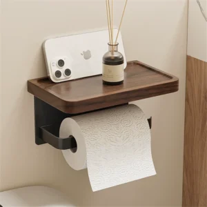 Walnut Toilet Paper Holder with Shelf