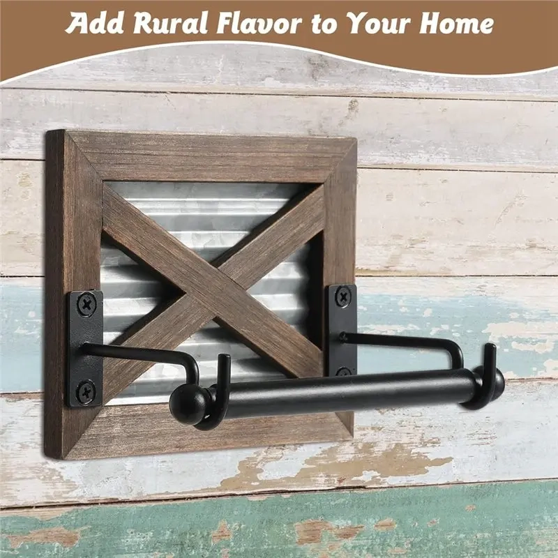 Rustic Wood and Metal Toilet Paper Holder - Image 3