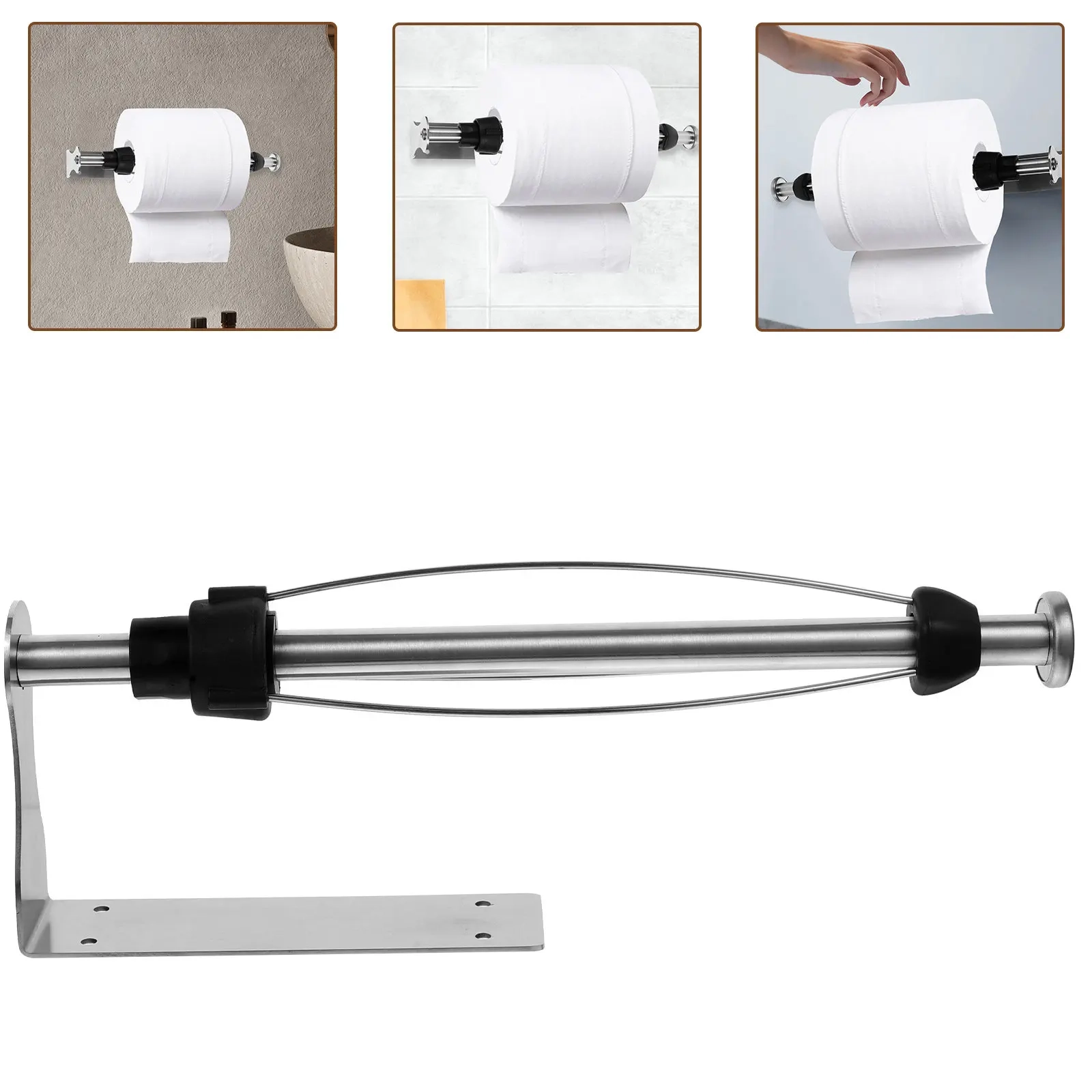 No-Drill Wall Mounted Paper Holder with Shelf - Image 4
