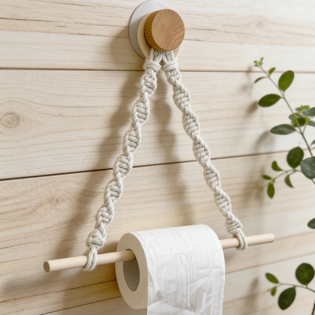 Rustic Wood No-Drill Toilet Paper Holder - Image 3