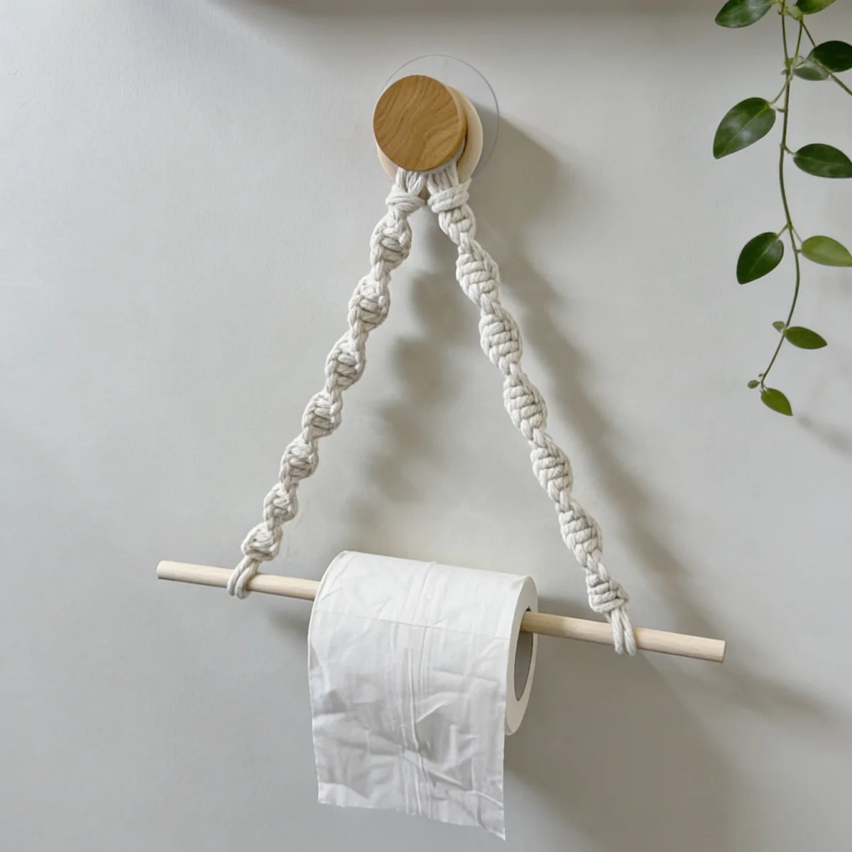 Rustic Wood No-Drill Toilet Paper Holder