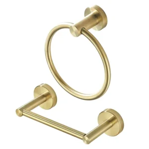 Brushed Gold Toilet Paper Holder and Towel Ring