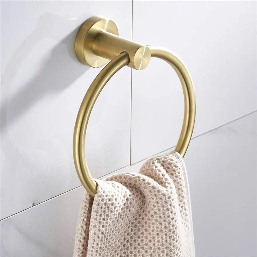 Brushed Gold Toilet Paper Holder and Towel Ring - Image 2