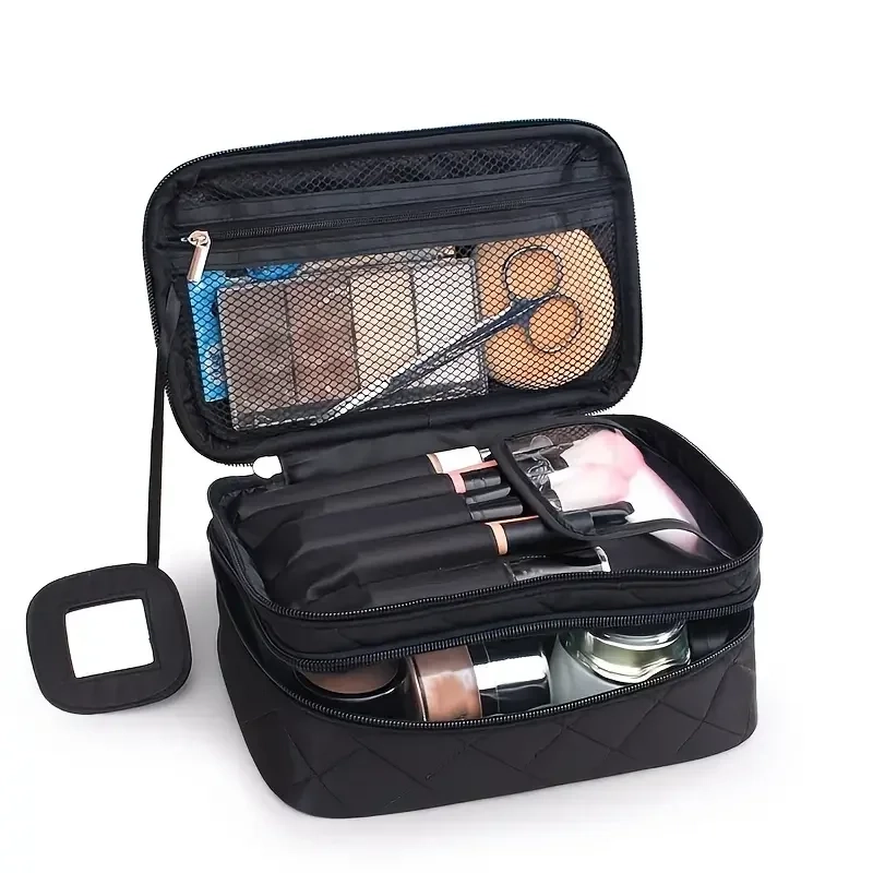 Double Layer Nylon Makeup Toiletry Bag - Image 4