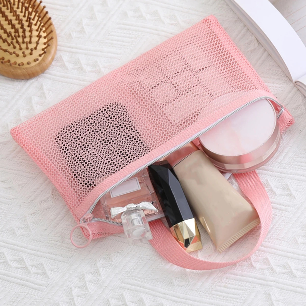 Pink Mesh Multi-Pocket Travel Toiletry Bag - Image 3