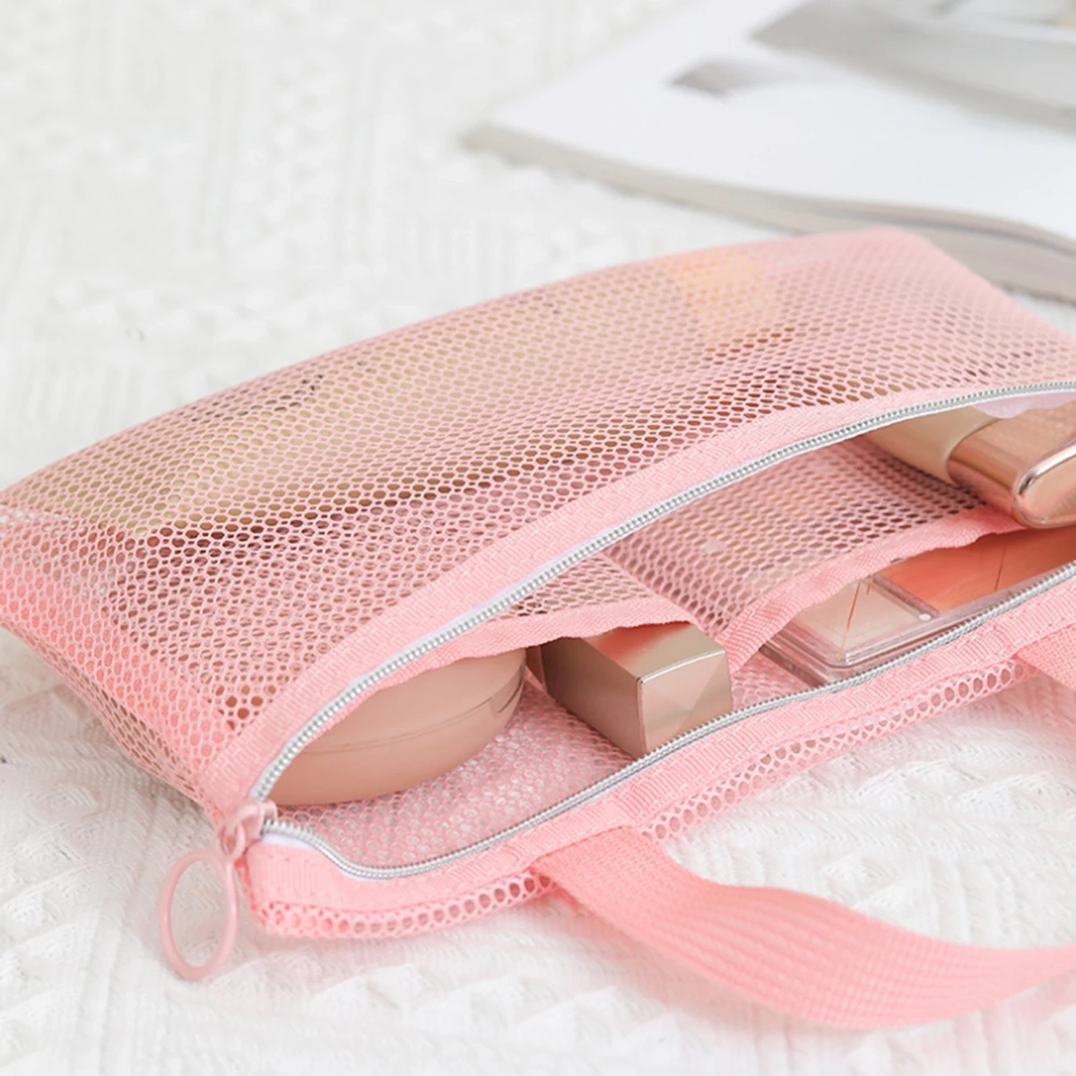 Pink Mesh Multi-Pocket Travel Toiletry Bag - Image 4