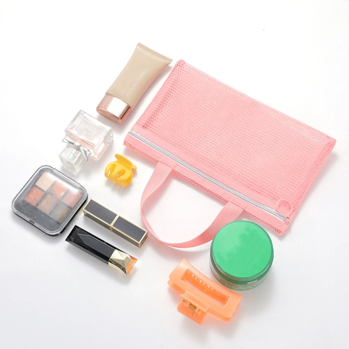 Pink Mesh Multi-Pocket Travel Toiletry Bag