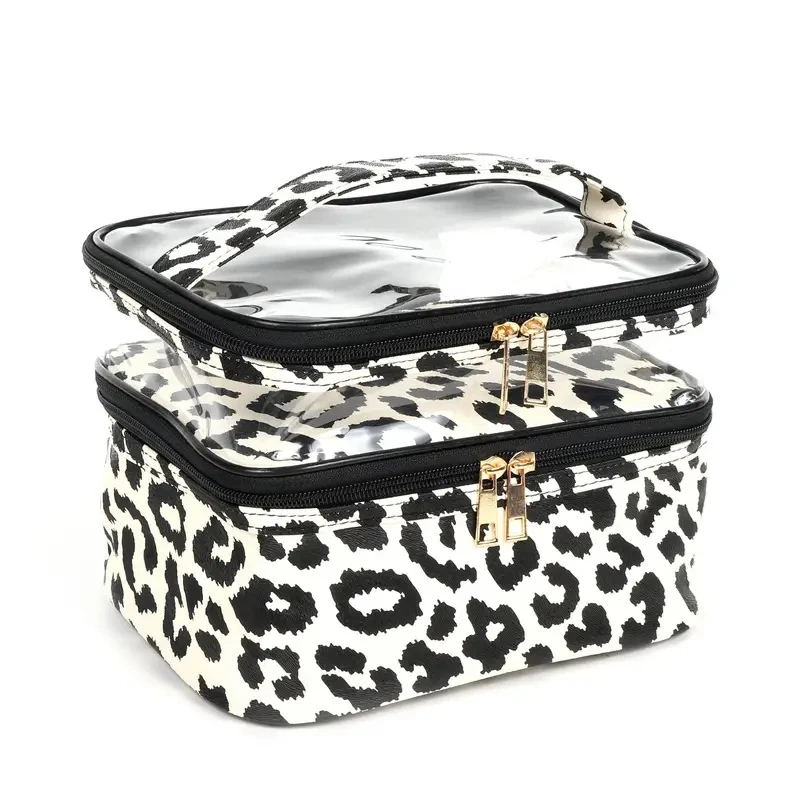 Leopard Print Double-Layer Toiletry Makeup Bag - Image 2