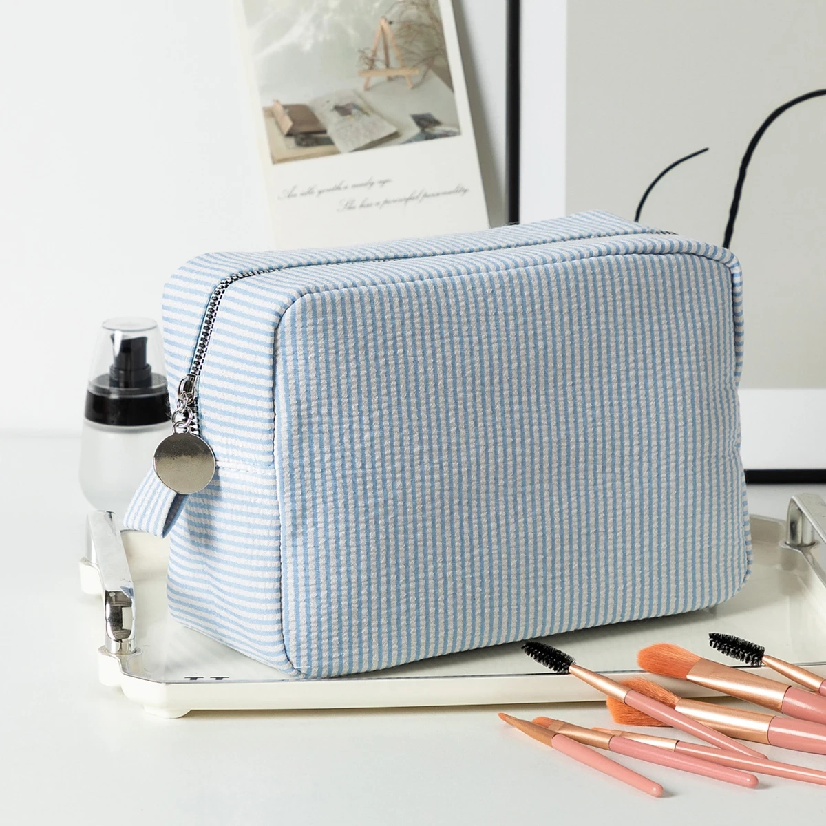 Striped Large Capacity Cotton Toiletry Bag - Image 8