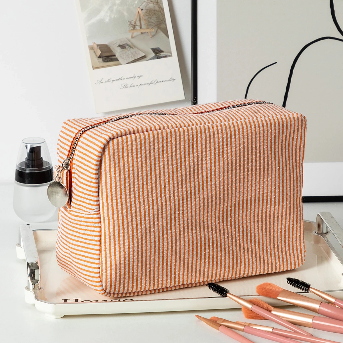Striped Large Capacity Cotton Toiletry Bag - Image 10