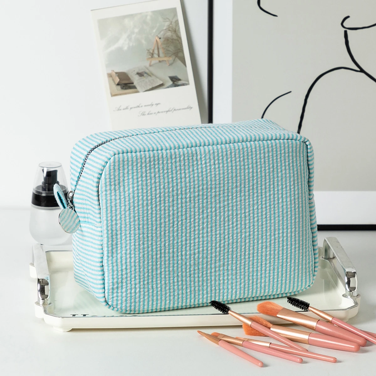 Striped Large Capacity Cotton Toiletry Bag - Image 9