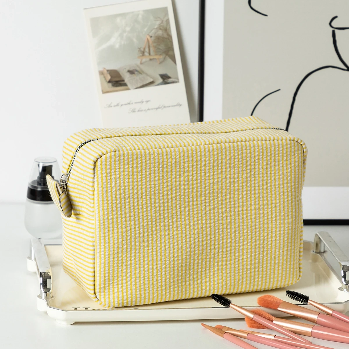 Striped Large Capacity Cotton Toiletry Bag - Image 6
