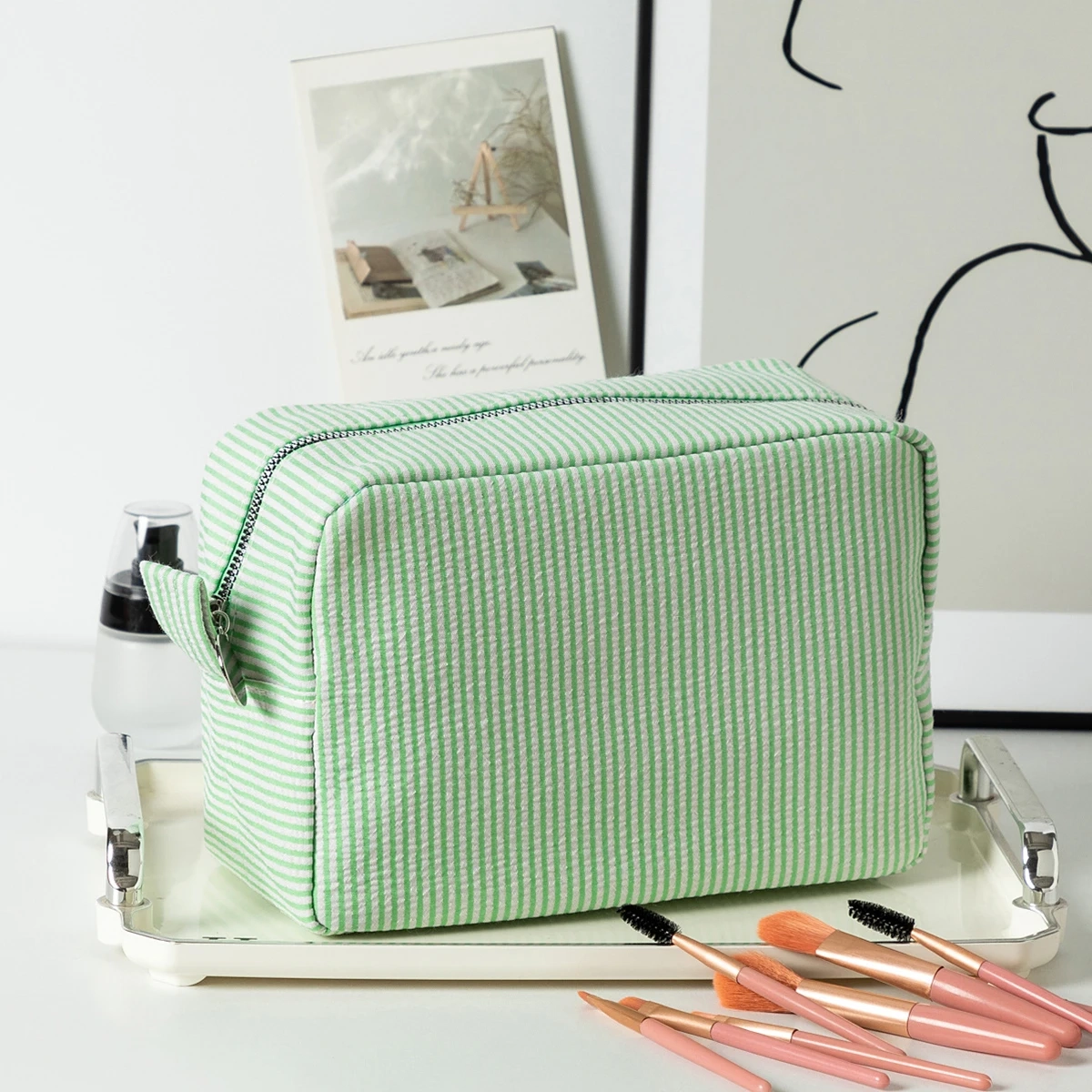 Striped Large Capacity Cotton Toiletry Bag - Image 14