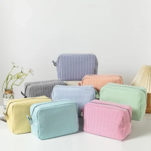 Striped Large Capacity Cotton Toiletry Bag