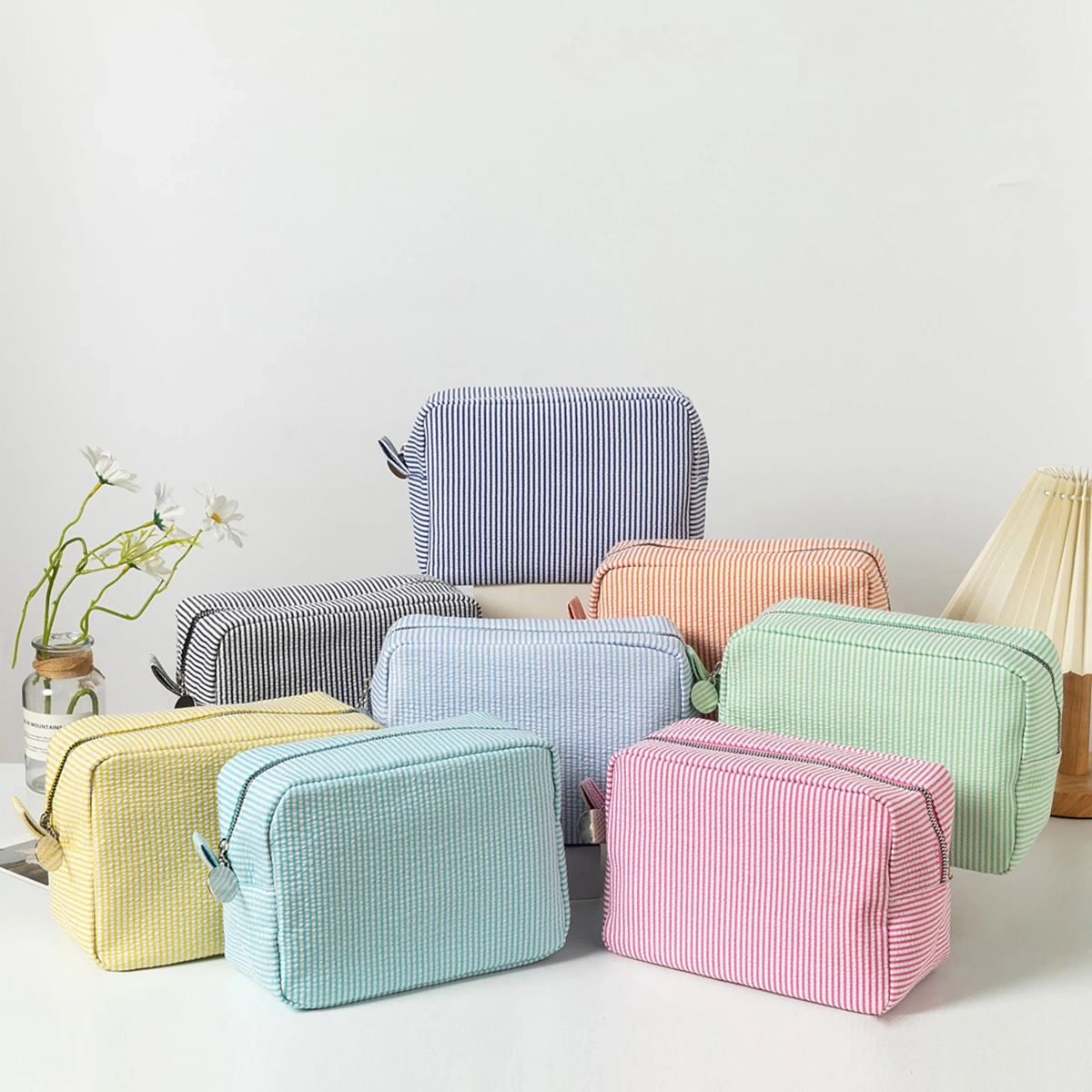 Striped Large Capacity Cotton Toiletry Bag