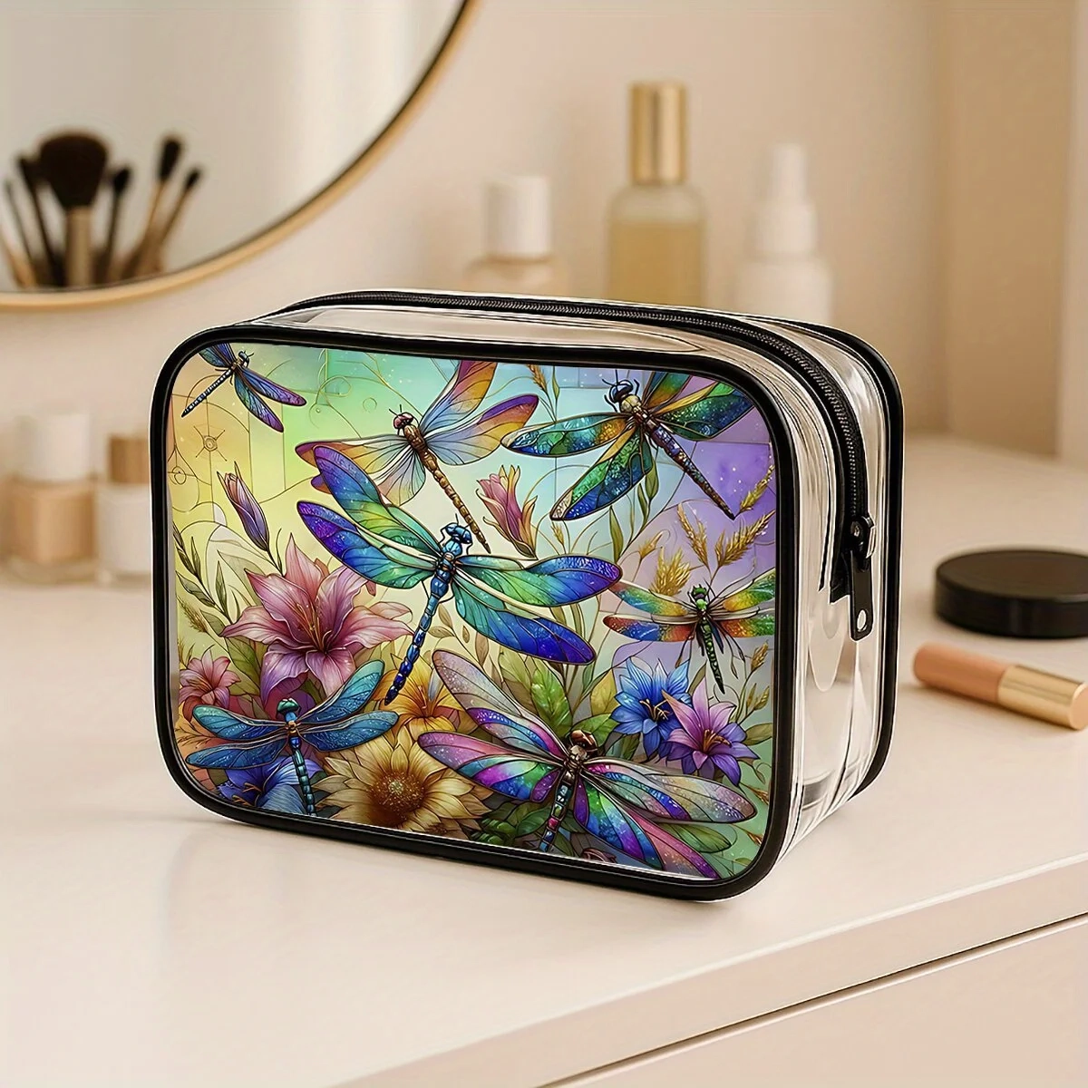 Clear Dragonfly Travel Toiletry Makeup Pouch - Image 4