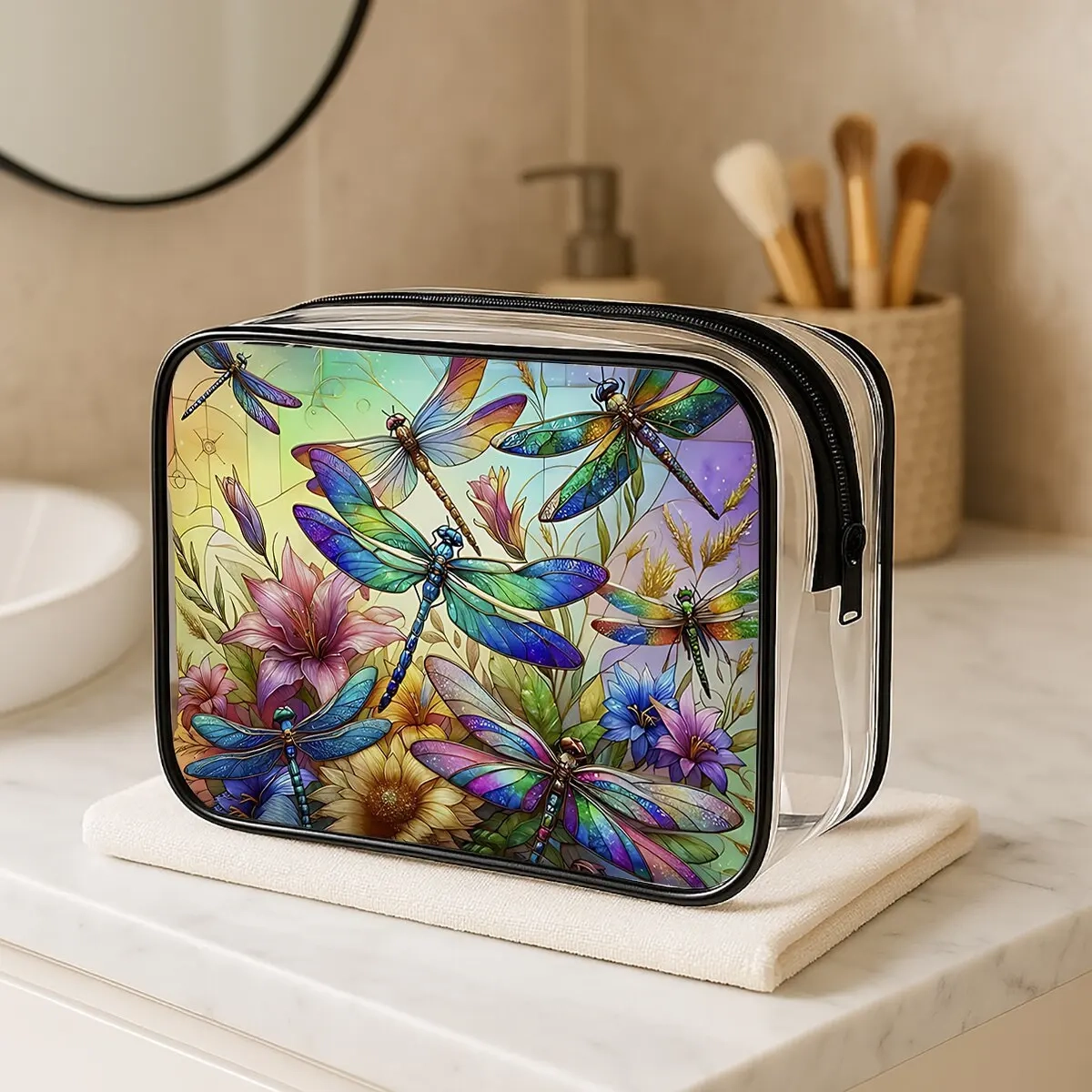 Clear Dragonfly Travel Toiletry Makeup Pouch - Image 5