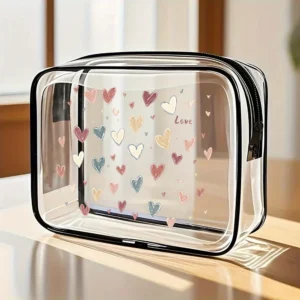 Heart Design Clear Travel Makeup Toiletry Bag