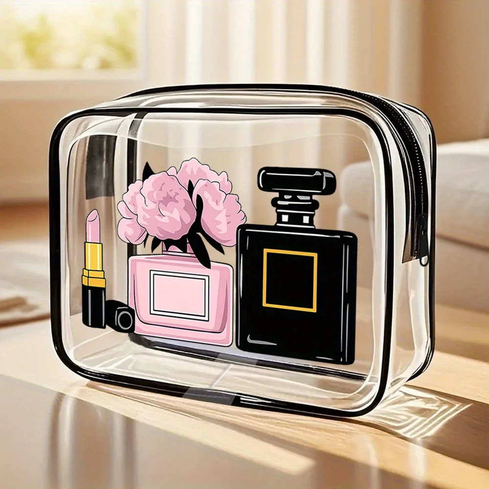 Clear Floral Perfume Toiletry Makeup Bag