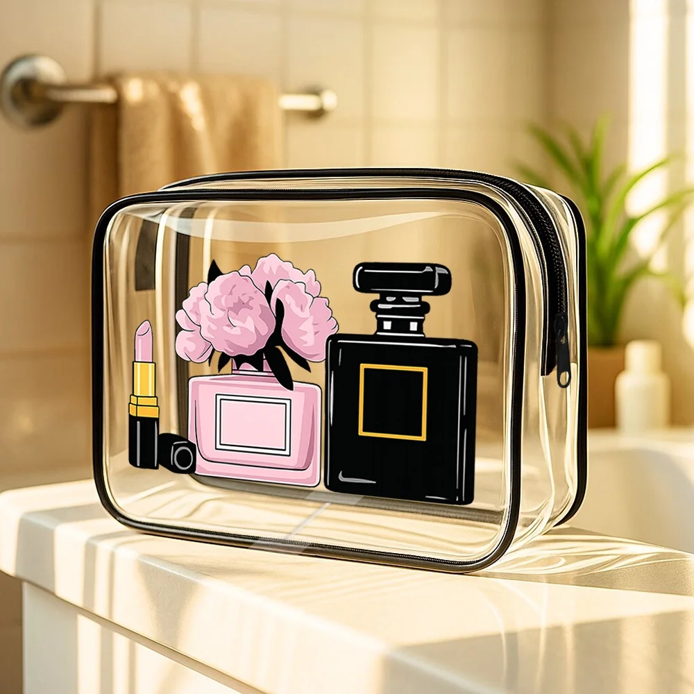 Clear Floral Perfume Toiletry Makeup Bag - Image 3