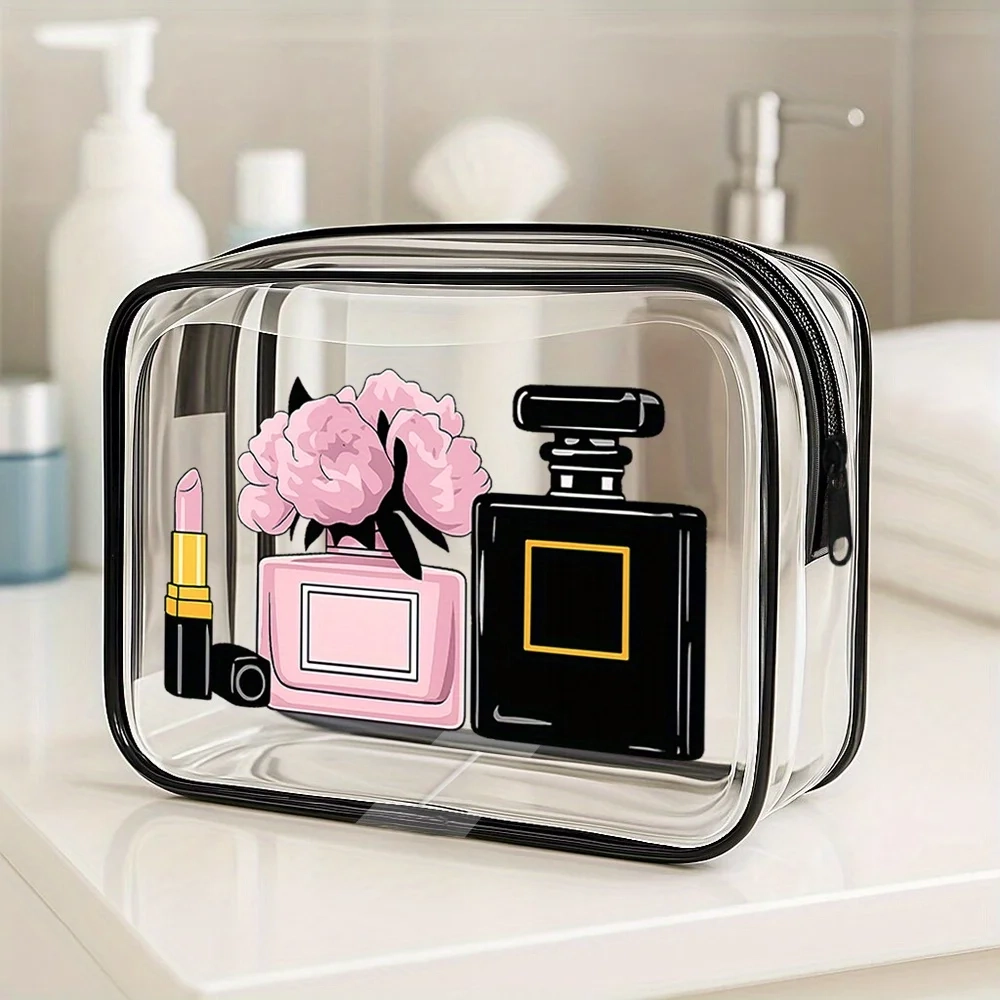 Clear Floral Perfume Toiletry Makeup Bag - Image 2