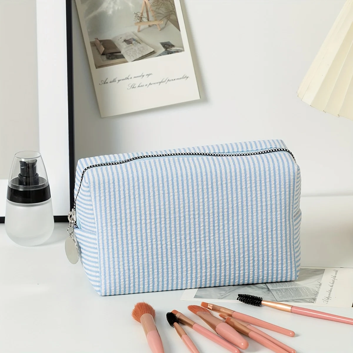 Striped Zippered Travel Toiletry Bag - Image 2