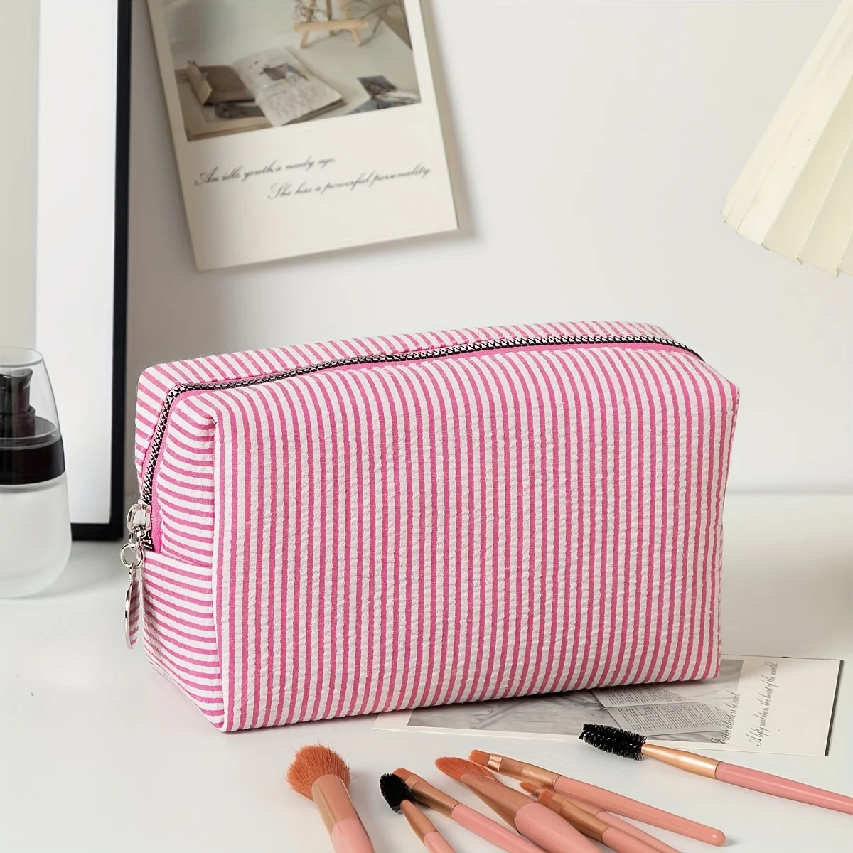 Striped Zippered Travel Toiletry Bag - Image 3