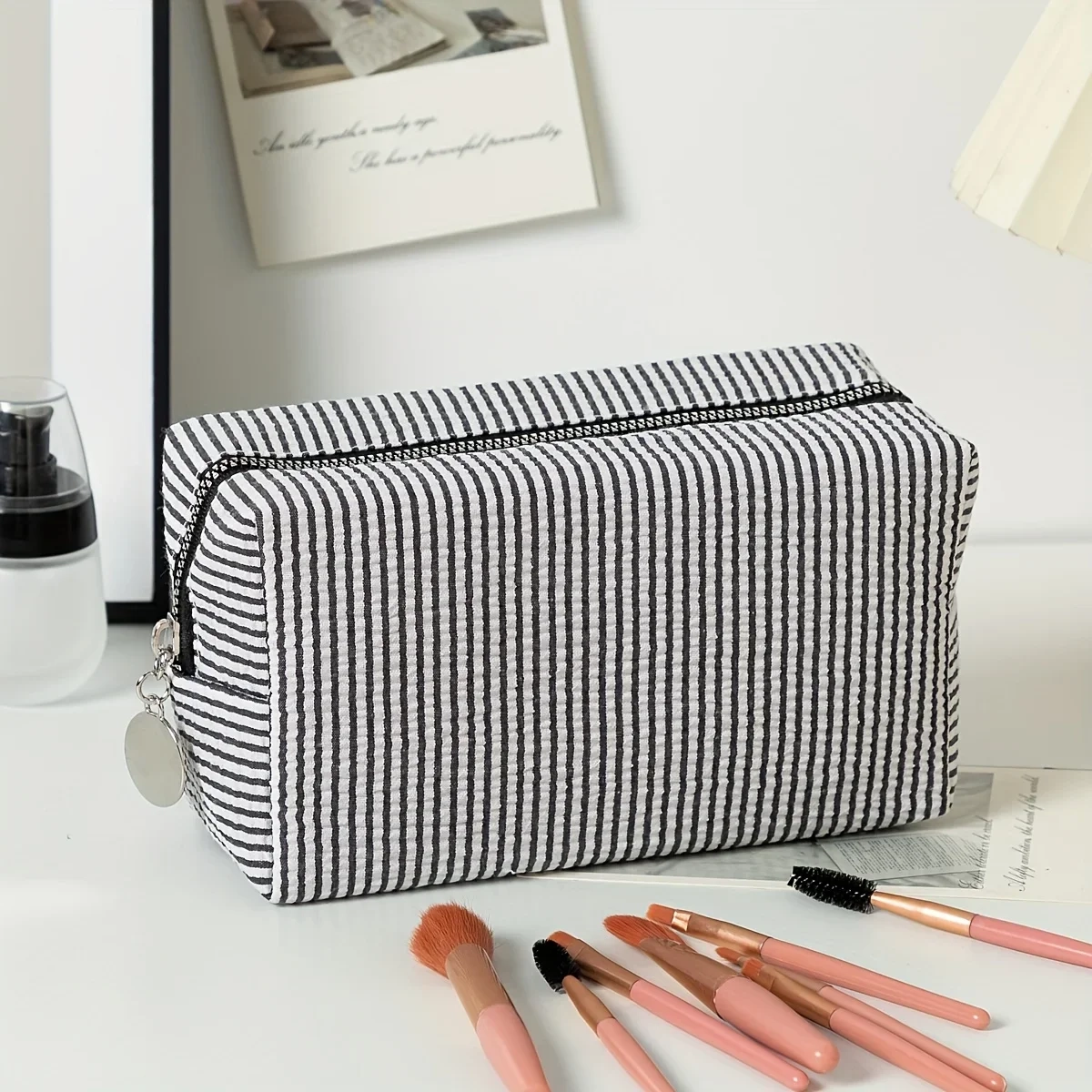 Striped Zippered Travel Toiletry Bag - Image 4