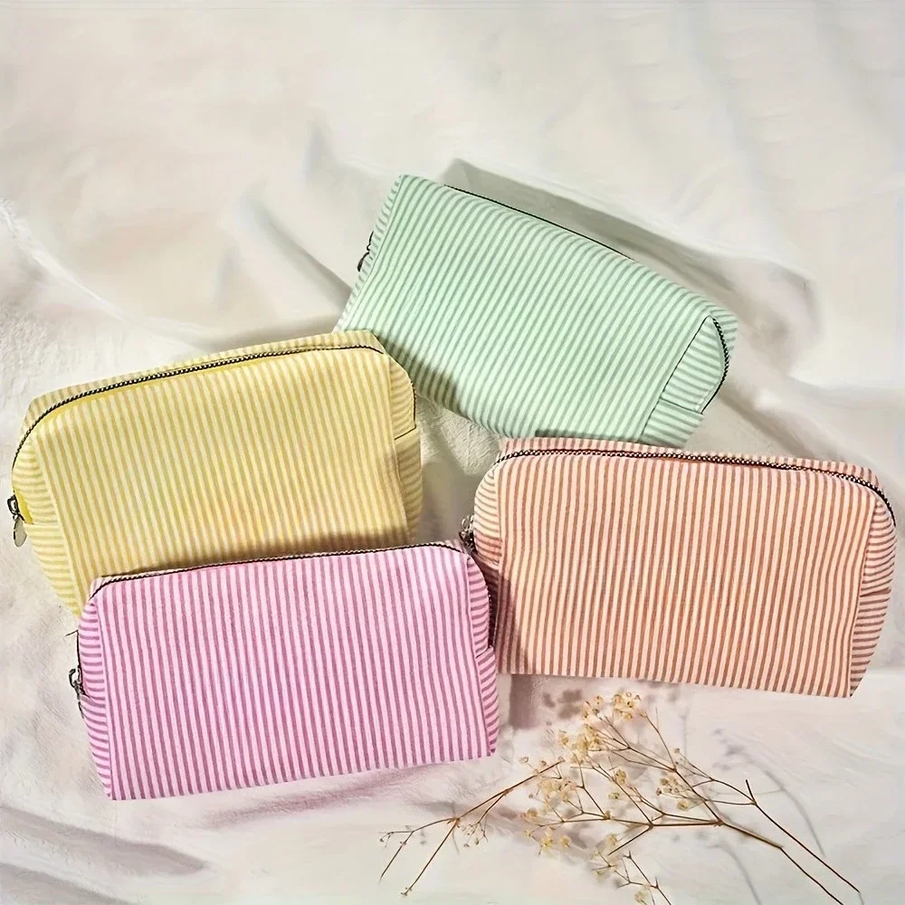 Striped Zippered Travel Toiletry Bag