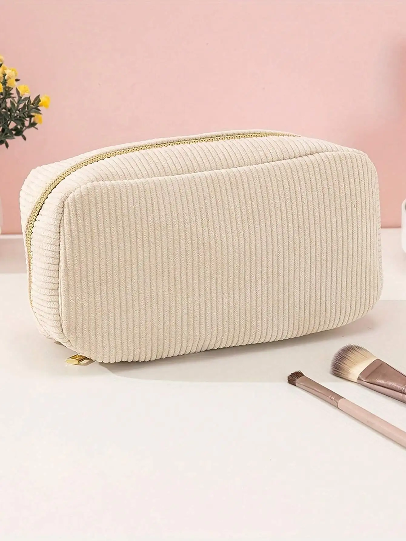 Fluffy Corduroy Multi-Compartment Toiletry Bag