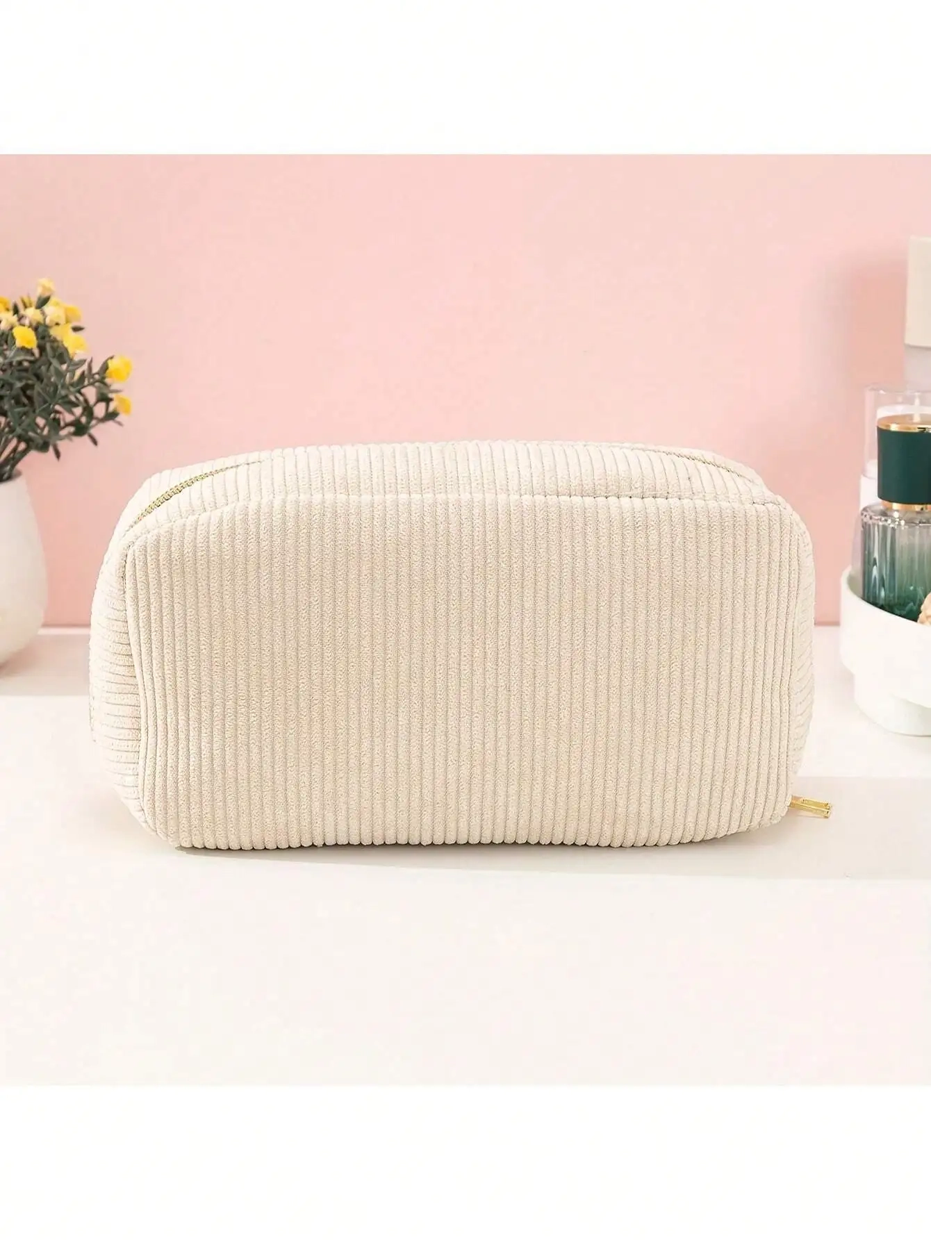 Fluffy Corduroy Multi-Compartment Toiletry Bag - Image 4
