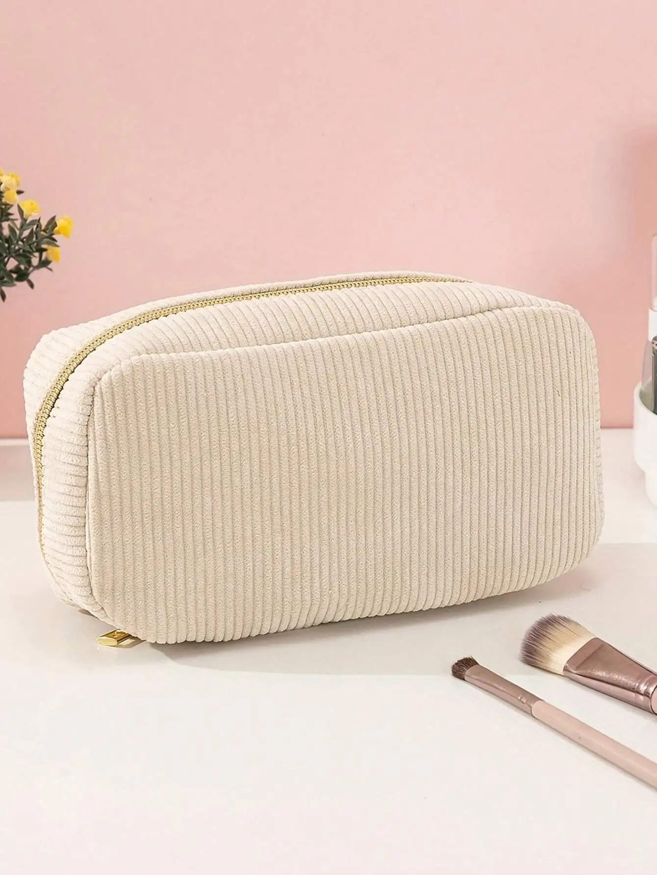 Fluffy Corduroy Multi-Compartment Toiletry Bag - Image 2