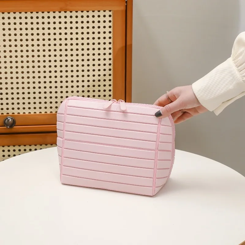 Striped PVC Large Capacity Travel Toiletry Bag - Image 2