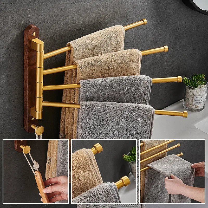 Swivel Wall-Mounted Wood Towel Rack - Image 3