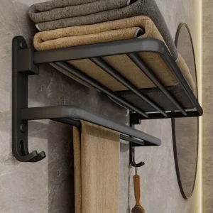 Wall-Mounted Folding Towel Rack with Hooks