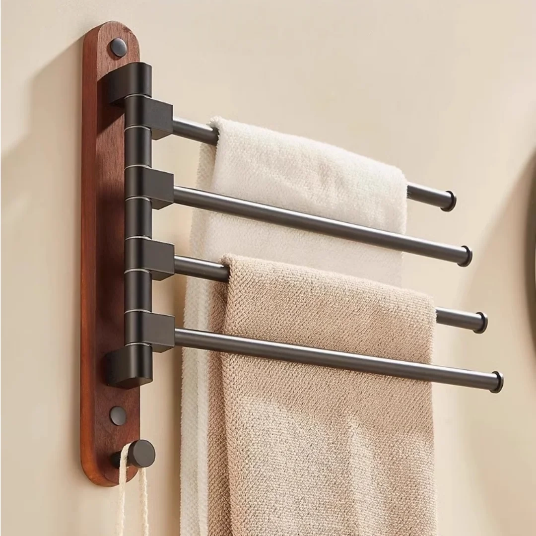 Swivel Wall-Mounted Wood Towel Rack - Image 4