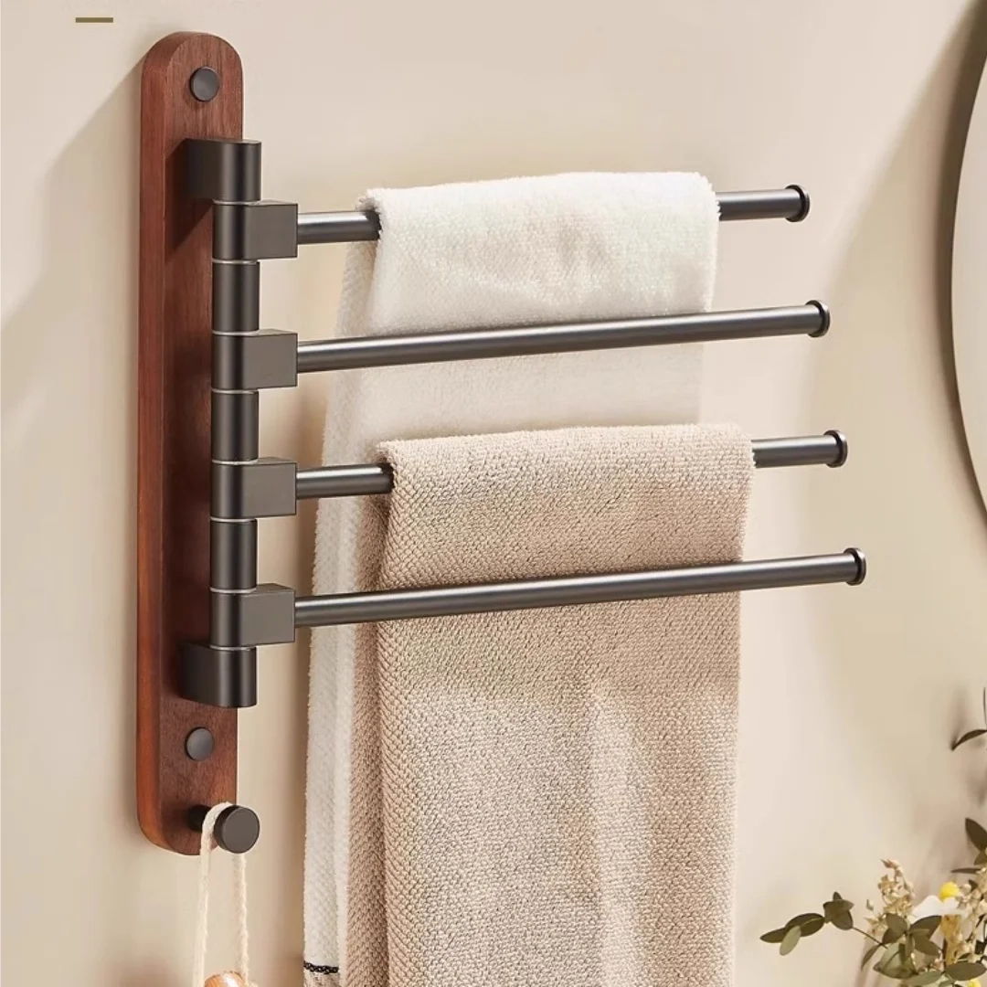Swivel Wall-Mounted Wood Towel Rack - Image 5