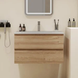 30-Inch Wall Mounted Bathroom Vanity with Ceramic Sink and 2 Soft-Close Drawers