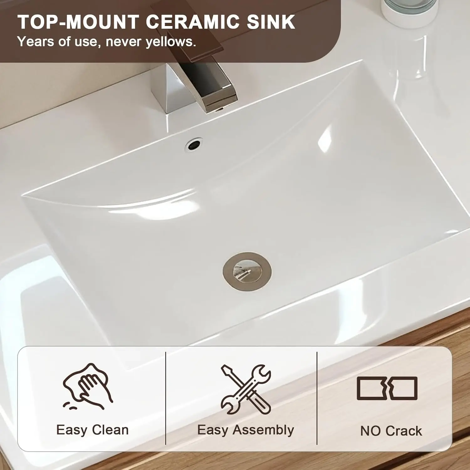 30-Inch Wall Mounted Bathroom Vanity with Ceramic Sink and 2 Soft-Close Drawers - Image 3