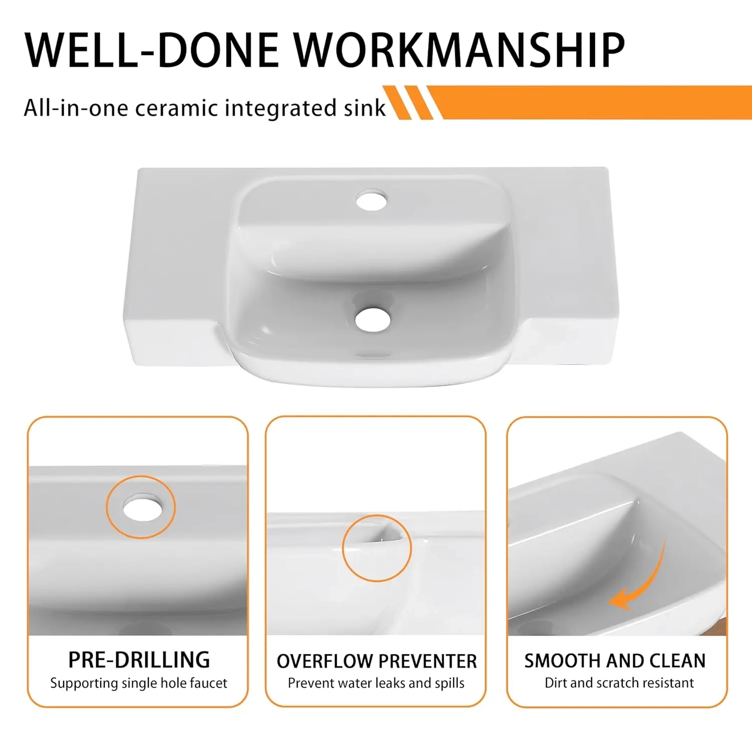 28-Inch Wall Mounted Bathroom Vanity with Ceramic Sink and Open Storage Shelves - Image 5