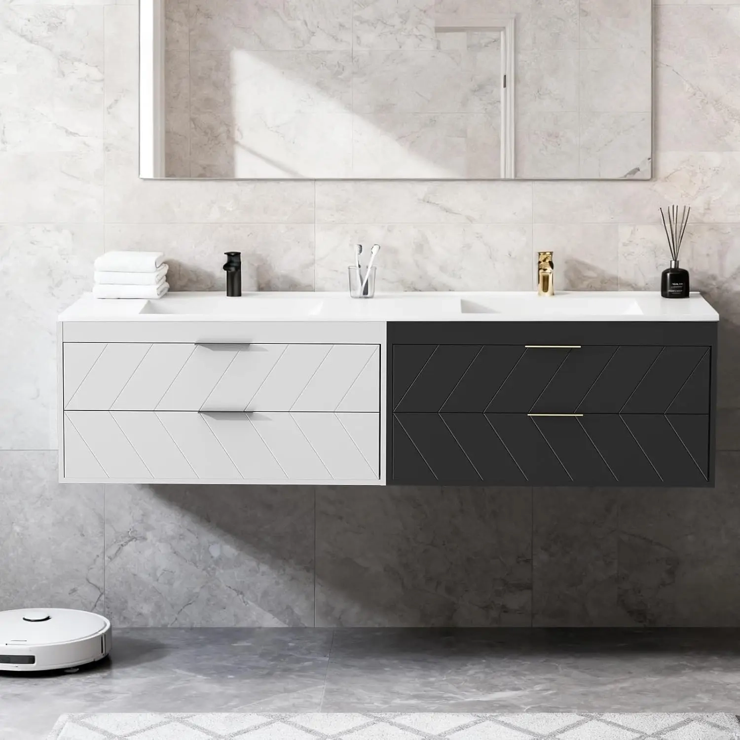 24-Inch Floating Bathroom Vanity with Resin Sink and 2 Drawers - Image 4