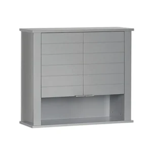 Gray Wall Mounted Bathroom Storage Cabinet with Adjustable Shelves and Two Doors